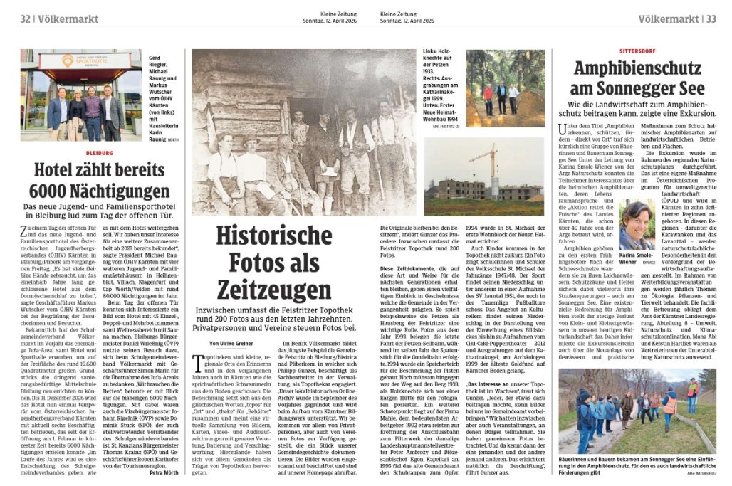 "Hotel zählt bereits 6000 Nächtigungen", Kleine Zeitung, 12.4.26 "Hotel zählt bereits 6000 Nächtigungen", Kleine Zeitung Region Völkermarkt, 12. April 2026